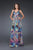 La Femme - Embellished V-neck A-line Dress 16594 in Blue and Multi-Color