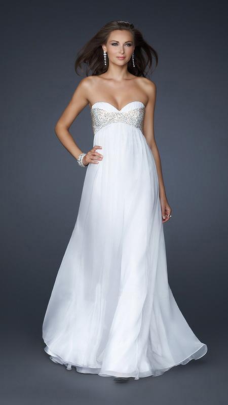 La Femme - Strapless Long Gown with a Unique Beaded Bust 17332 In White
