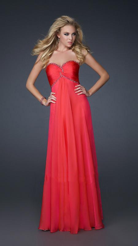 La Femme - Bead Embellished Pleated Sweetheart Chiffon A-line Gown 17527 in Pink