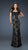 La Femme - Strapless Long gown with Beaded Floral Appliques 17752 in Black