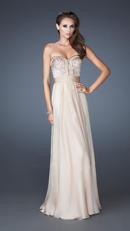 La Femme - Dishy Strapless Long Formal Dress with Embellished Bodice 18588 In Neutral