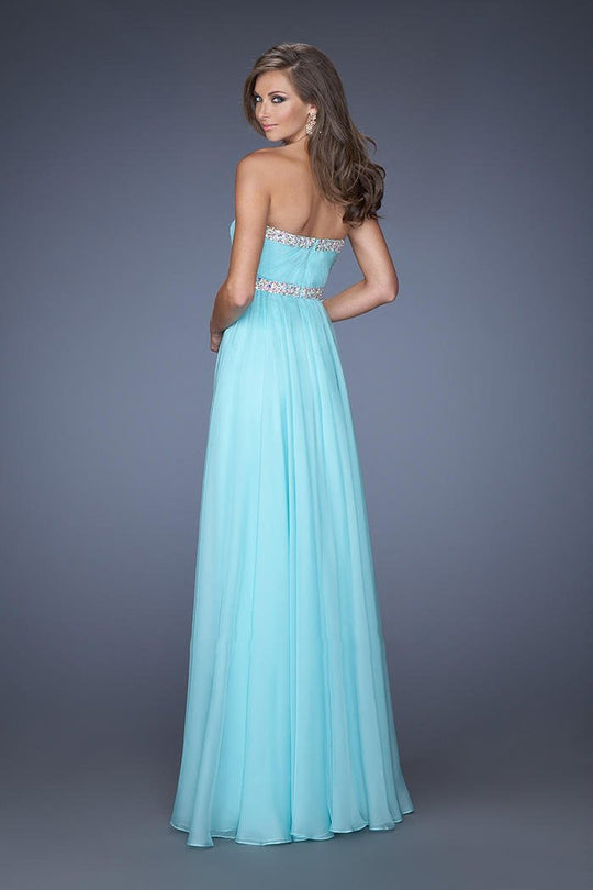 La Femme - 19987 Jewel Trimmed Strapless Chiffon Gown In Blue