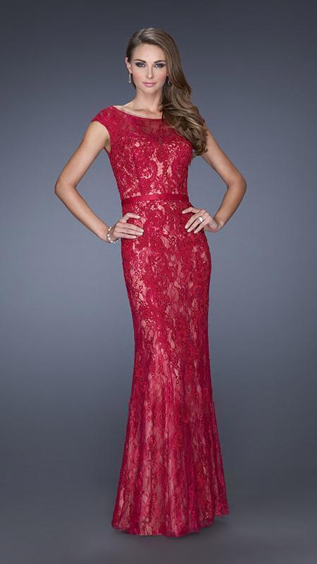 La Femme - 20394 Elegant Lace Evening Gown In Red