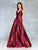 Clarisse - 3741 V Neck Corset Lace Up Back Satin Prom Dress In Red