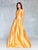Clarisse - 3741 V Neck Corset Lace Up Back Satin Prom Dress In Gold