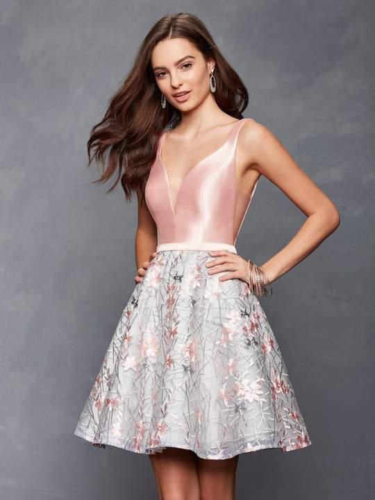 Clarisse - 3614 Plunging V-Neck Fitted A-Line Dress