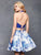 Clarisse - 3637 Two Piece Plunging Halter Floral Cocktail Dress In Blue
