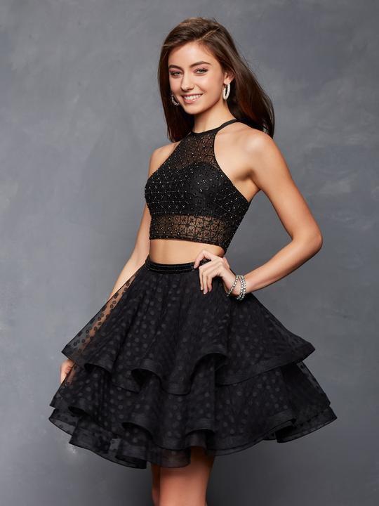 Clarisse - 3696 Two Piece Halter Tiered A-Line Cocktail Dress In Black
