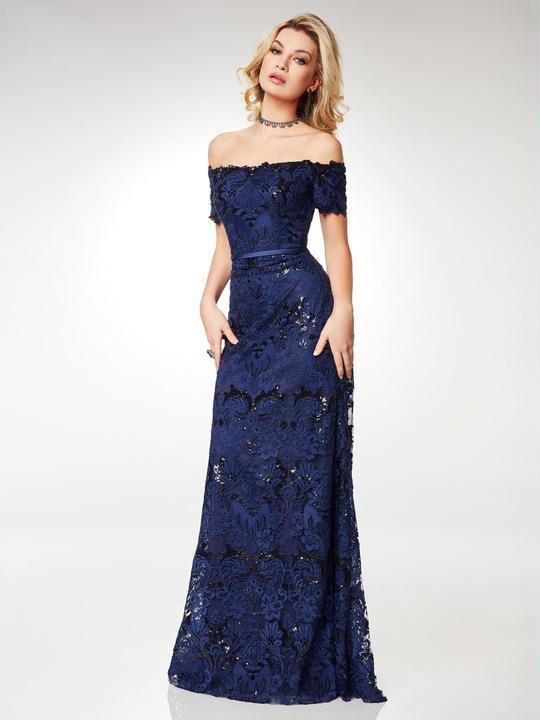 Clarisse - M6520 Off-Shoulder Lace Short Sleeves Evening Dress