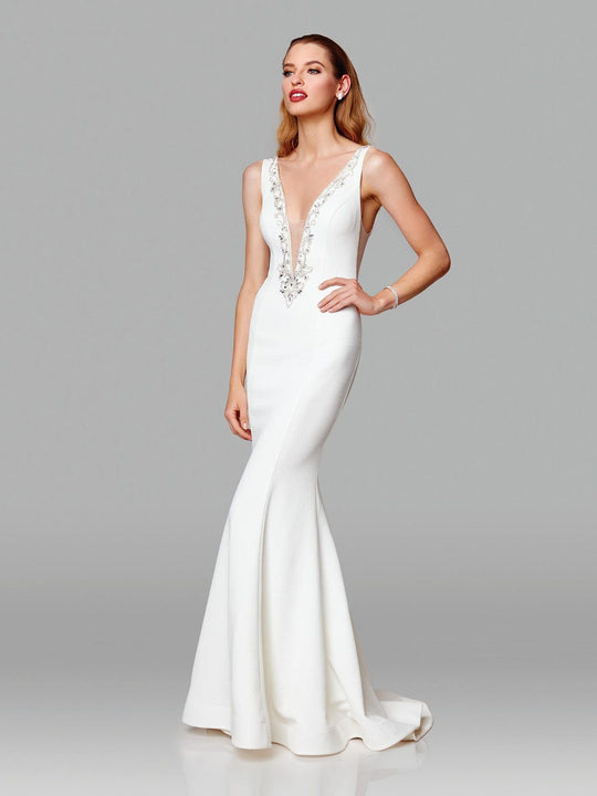 Clarisse - 600129 Embellished Deep V-neck Mermaid Dress