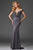 Off-Shoulder Stretch Satin Evening Gown M6418 in Gunmetal