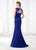 Cameron Blake - 218622W Long V-neck Trumpet Dress With Train in Blue
