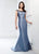 Montage by Mon Cheri - 218920 Beaded Bateau Mikado Trumpet Dress in Blue