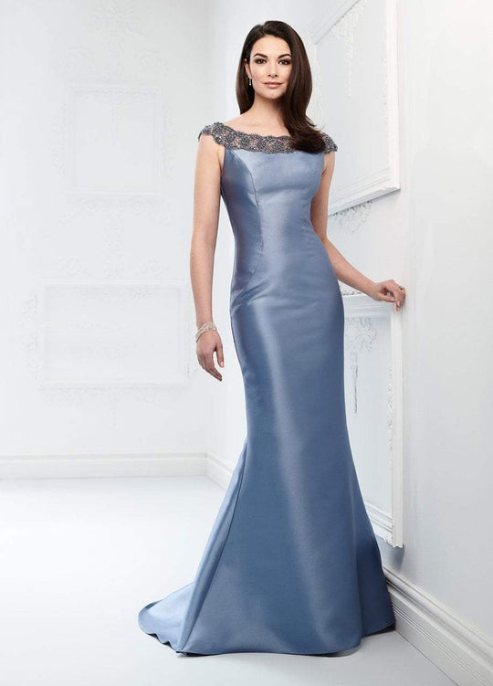 Montage by Mon Cheri - 218920W Beaded Bateau Mikado Trumpet Dress in Blue