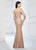 Montage by Mon Cheri - 218910W Shimmer Lace V-neck Trumpet Dress in Gold