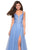 La Femme - 27646 Floral Embroidered Plunging V-Neck A-Dress In Blue