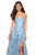 La Femme - 27704 V-Neck Pleated A-Line Gown with Slit In Blue