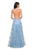 La Femme - 27704 V-Neck Pleated A-Line Gown with Slit In Blue