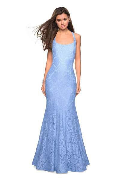 La Femme - 27484 Jewel-Sprinkled Square Neck Trumpet Gown In Blue