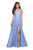 La Femme - 27612 Strappy Plunging V-Neck Gown with Slit In Blue