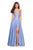 La Femme - 27634 Rhinestone Embellished A-Line Gown with Slit In Blue