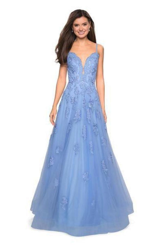La Femme - 27463 Lace Deep Sweetheart Tulle Ballgown In Blue