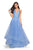La Femme - 27603 Plunging Halter Lace Ballgown In Blue