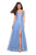 La Femme - 27646 Floral Embroidered Plunging V-Neck A-Dress In Blue