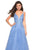 La Femme - 27719 Lace Appliqued Plunging Bodice Sequined Gown In Blue