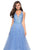 La Femme - 27603 Plunging Halter Lace Ballgown In Blue