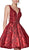 Cinderella Divine - CM302 Embroidered Plunging Sweetheart A-Line Dress In Red