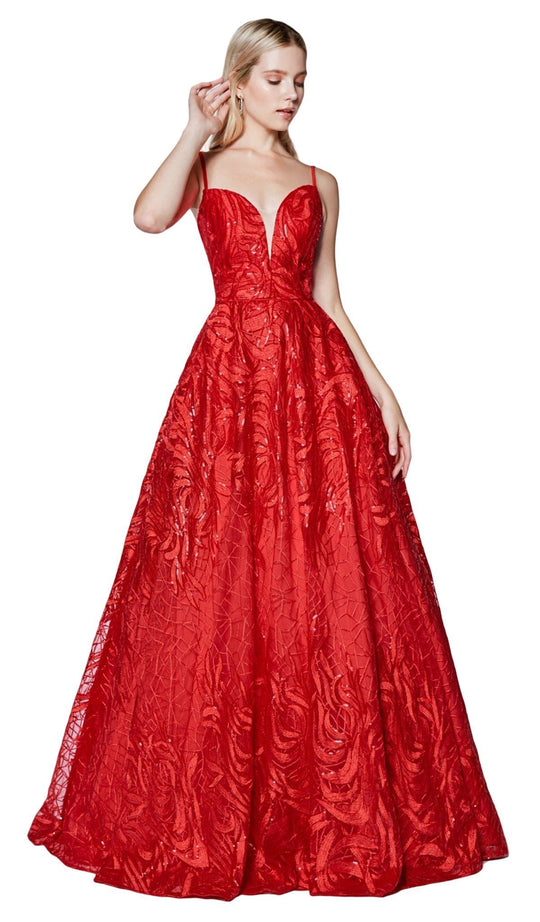 Cinderella Divine - CM305 Sequined Deep Sweetheart Ballgown In Red