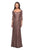 La Femme - 26427 Floral Lace Sheer Quarter Sleeve Sheath Gown In Brown