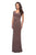 La Femme - 26519 Off Shoulder V Neck Long Sheath Jersey Gown In Brown