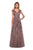 la Femme - 26942  V Neck Floral Lace Appliqued A-Line Tulle Gown