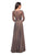 La Femme - 27153 Sheer Lace Quarter Sleeves Empire Waist Chiffon Gown In Neutral and Brown