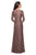 La Femme - 26427 Floral Lace Sheer Quarter Sleeve Sheath Gown In Brown