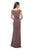 La Femme - 26519 Off Shoulder V Neck Long Sheath Jersey Gown In Brown