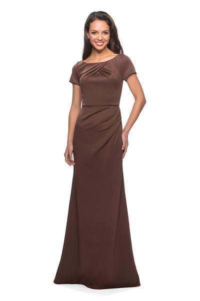 La Femme - 27067 Bateau Side Ruched Trumpet Dress In Brown