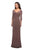 La Femme - 26955 Ruched V-neck Sheath Dress In Brown
