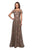 La Femme - 27839 Floral Adorned Illusion Bateau Long Gown In Brown