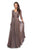 La Femme - 27153 Sheer Lace Quarter Sleeves Empire Waist Chiffon Gown In Neutral and Brown