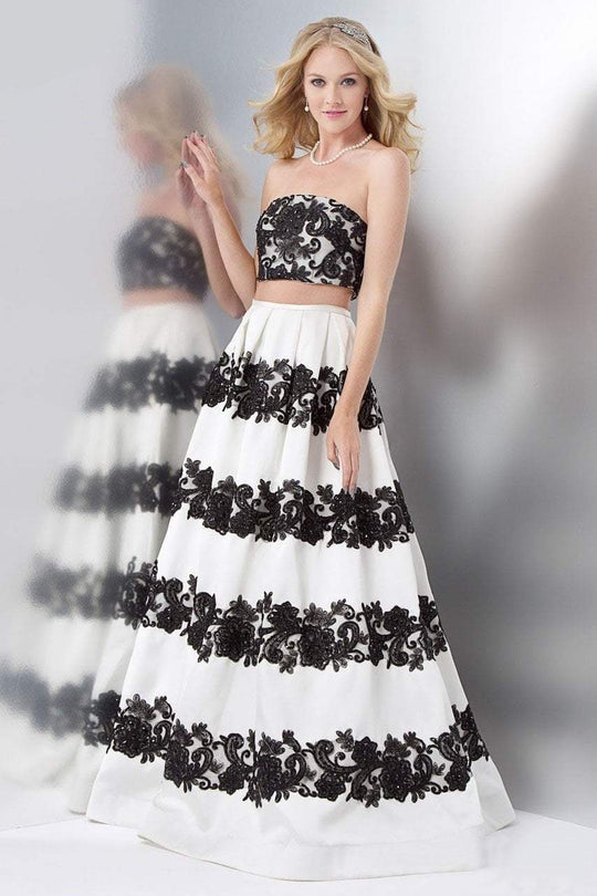 Colors Dress - 1497 Two Piece Lace Bandeau Long Dress in Black and White