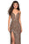 La Femme - 27191 Sequined Plunging Sweetheart High Slit Gown In Brown and Gold