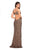 La Femme - 27191 Sequined Plunging Sweetheart High Slit Gown In Brown and Gold