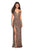La Femme - 27191 Sequined Plunging Sweetheart High Slit Gown In Brown and Gold