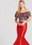 Ellie Wilde - EW118025 Festive Embroidered Off Shoulder Two-Piece Gown In Red and Multi-Color