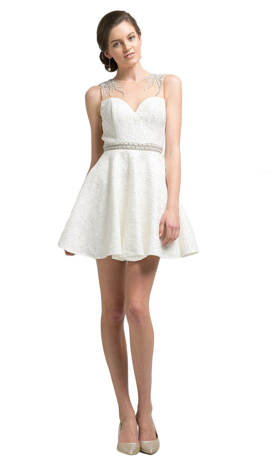 Cinderella Divine - CP817 Beaded Jacquard A-line Dress In White