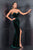 Cristallini - SKA477 Strapless Draped Velvet High Slit Gown In Green
