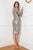 Cristallini - SKA915 Long Sleeve Sequined High Slit Dress In Silver